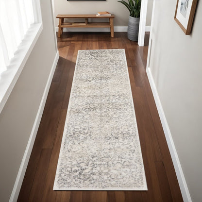 3' X 5' Ivory And Brown Floral Medallion Distressed Area Rug