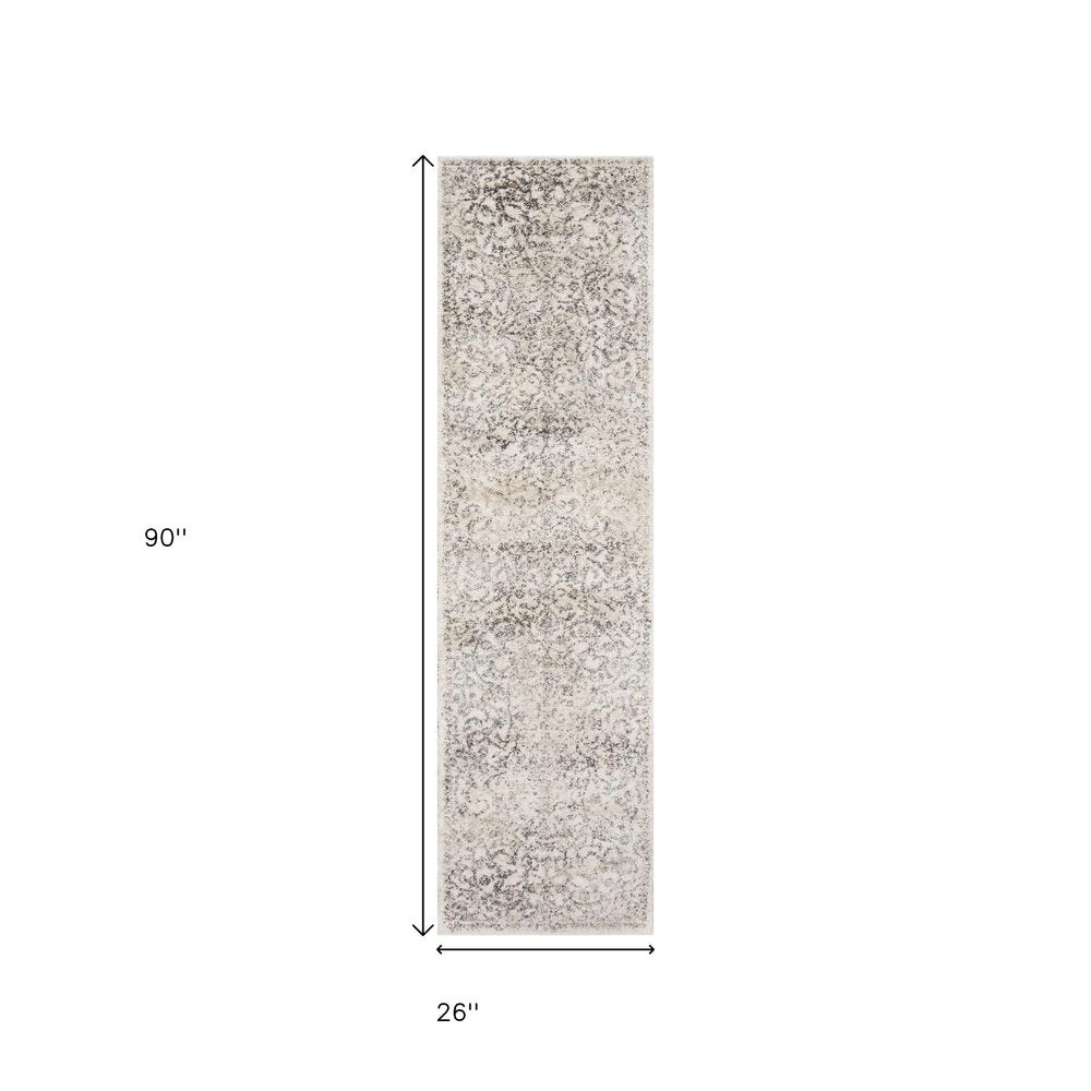 3' X 5' Ivory And Brown Floral Medallion Distressed Area Rug