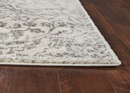 8' Ivory And Brown Floral Medallion Runner Rug