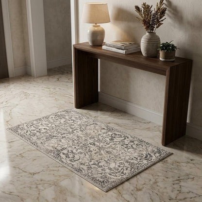 3' X 5' Ivory And Brown Floral Medallion Distressed Area Rug