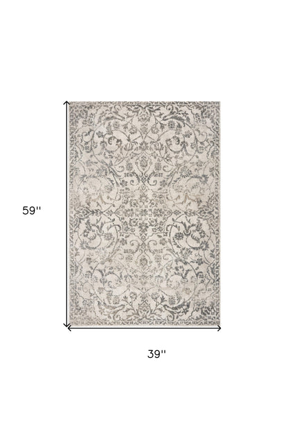 8' Runner Ivory Floral Runner Rug