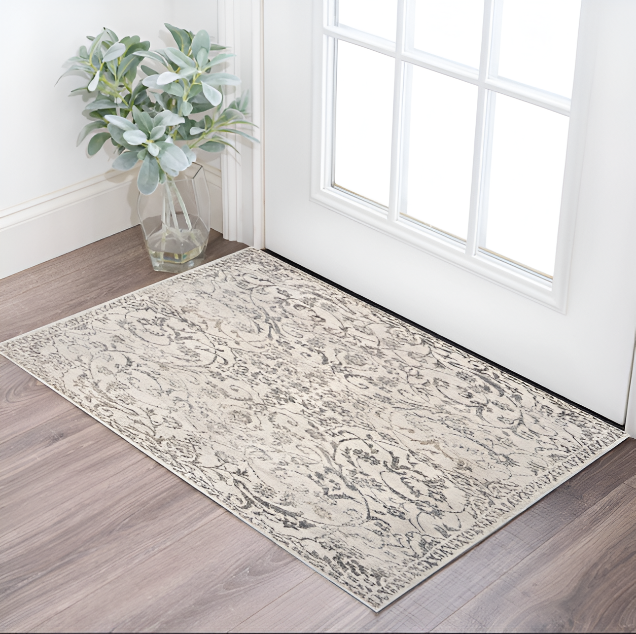 8' Runner Ivory Floral Runner Rug