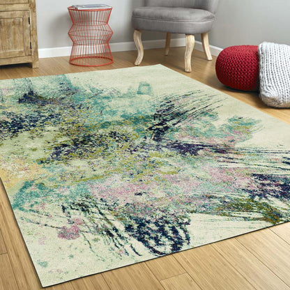 7' Ivory Machine Woven Abstract Splatter Indoor Runner Rug