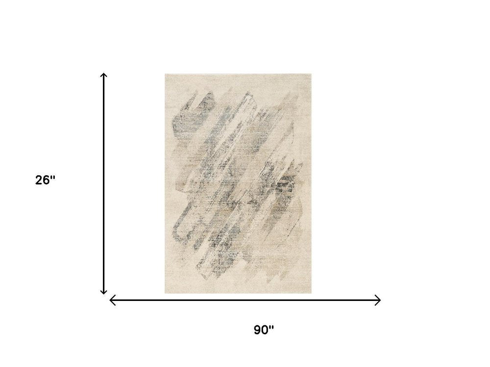 3' X 5' Gray And Ivory Abstract Distressed Area Rug