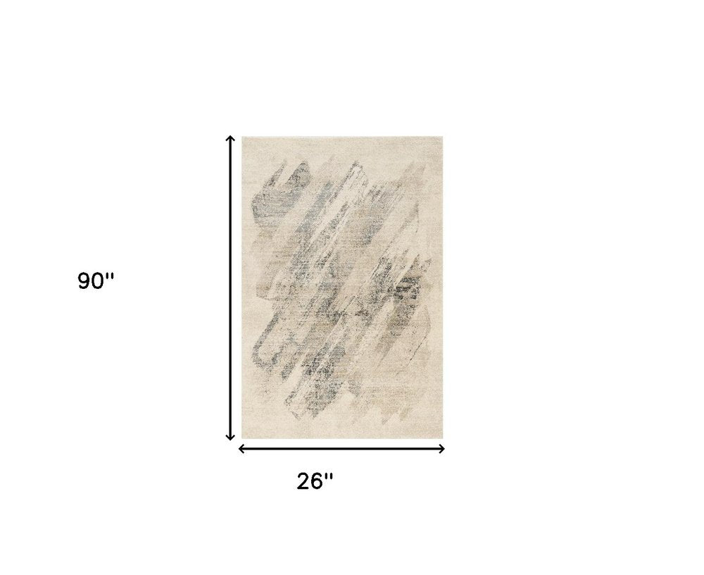 3' X 5' Gray And Ivory Abstract Distressed Area Rug