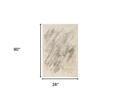 3' X 5' Gray And Ivory Abstract Distressed Area Rug