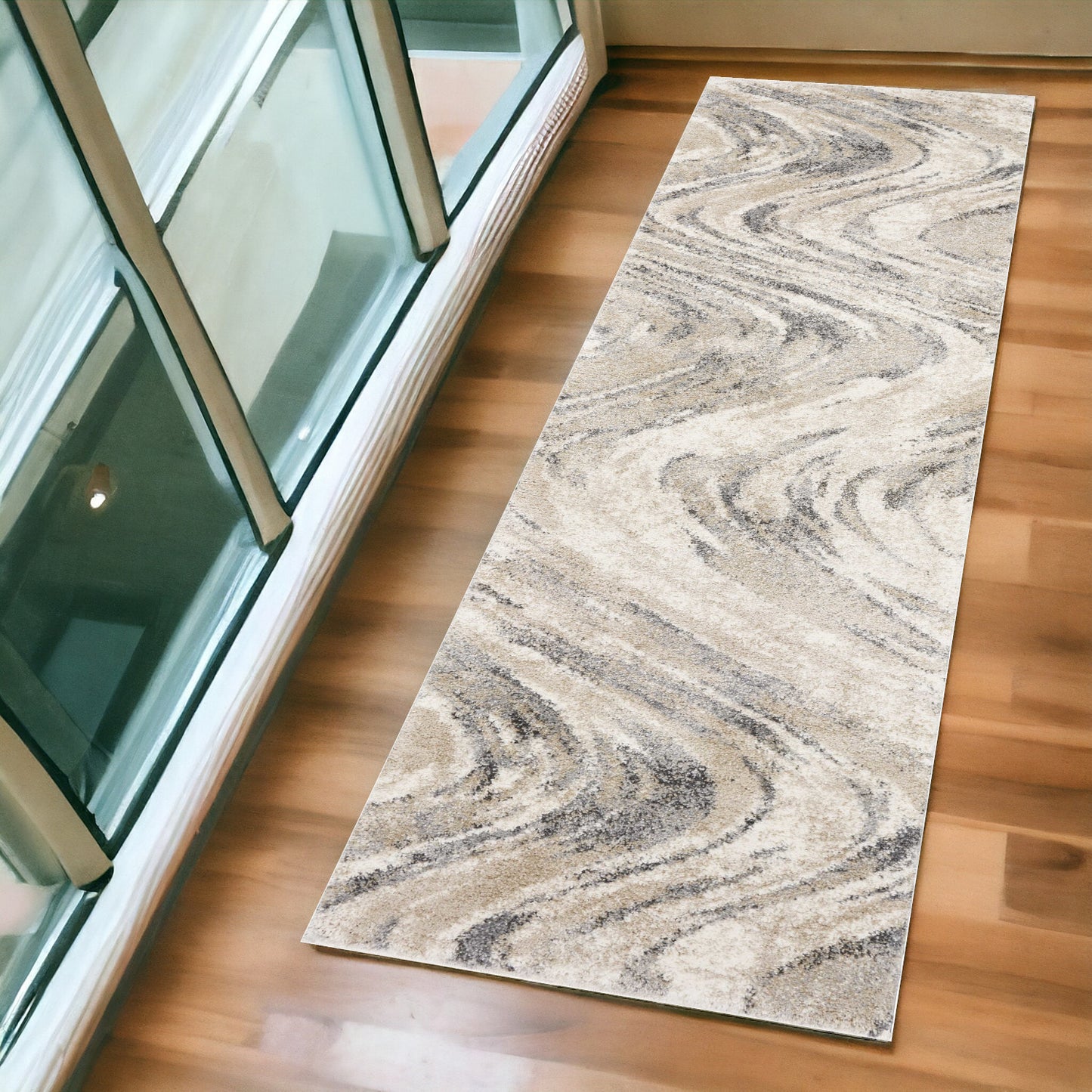 7' Natural Abstract Runner Rug