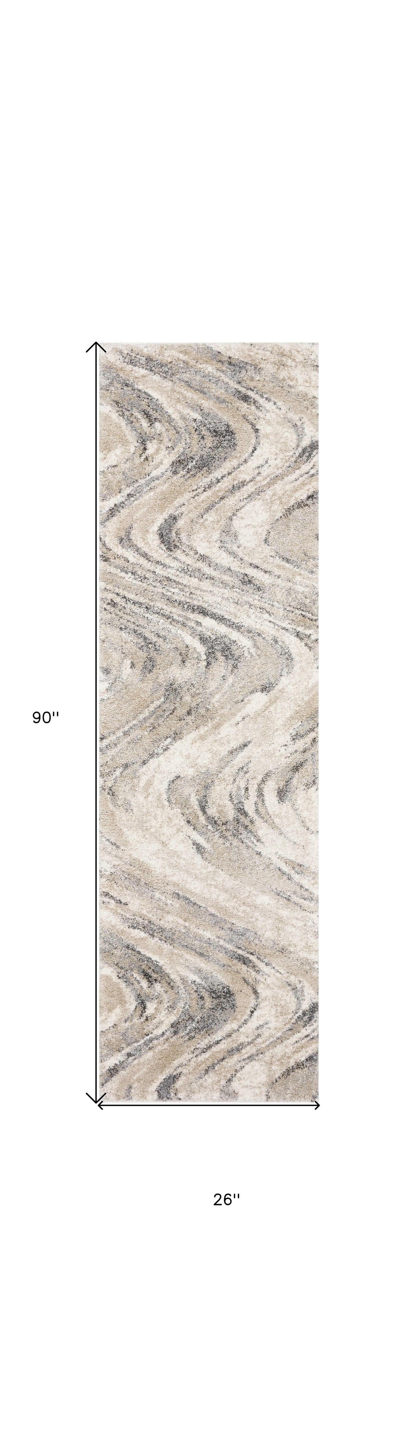 7' Natural Abstract Runner Rug