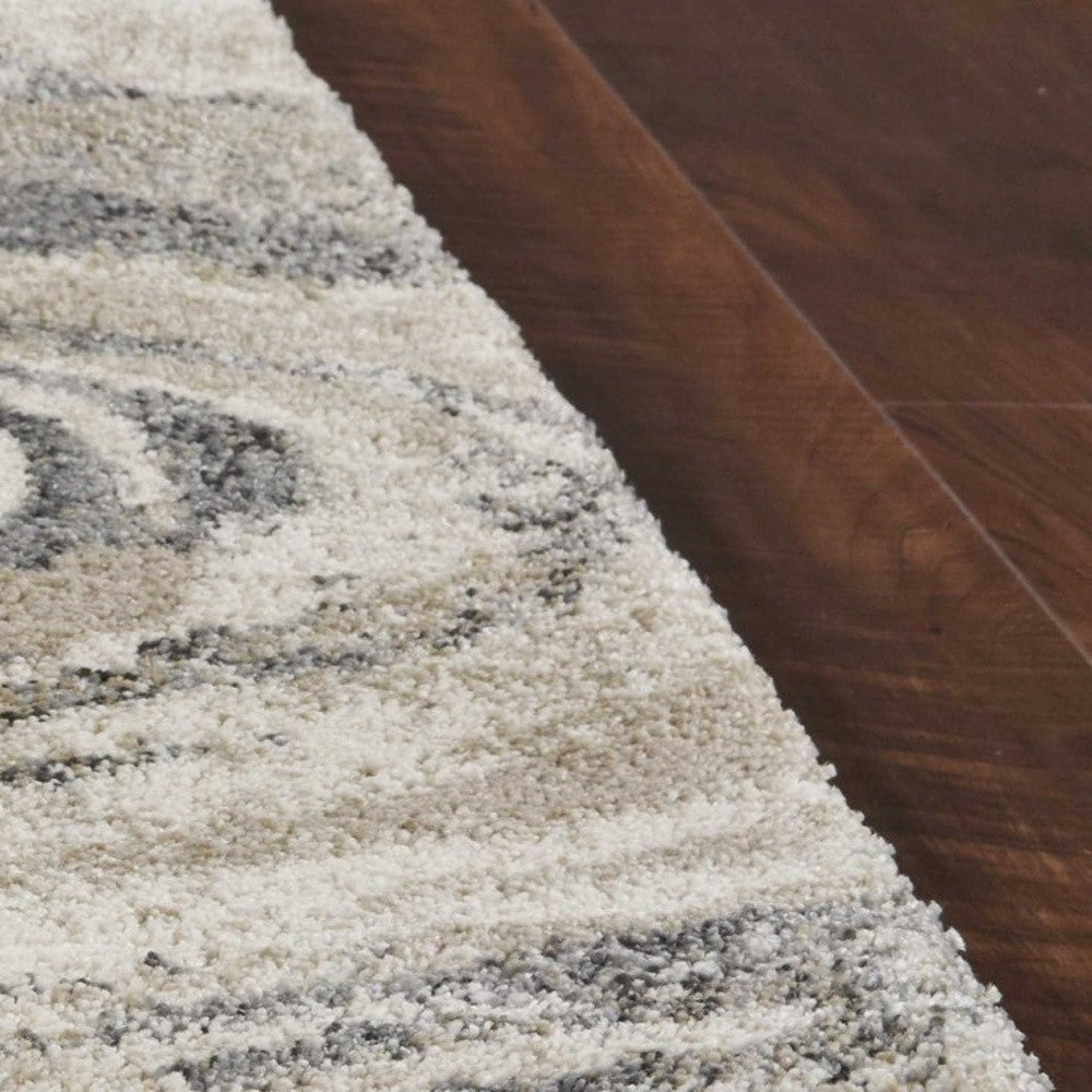 7' Natural Abstract Runner Rug