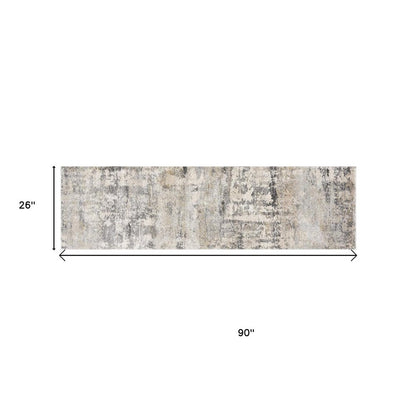 7' Gray And Tan Abstract Runner Rug
