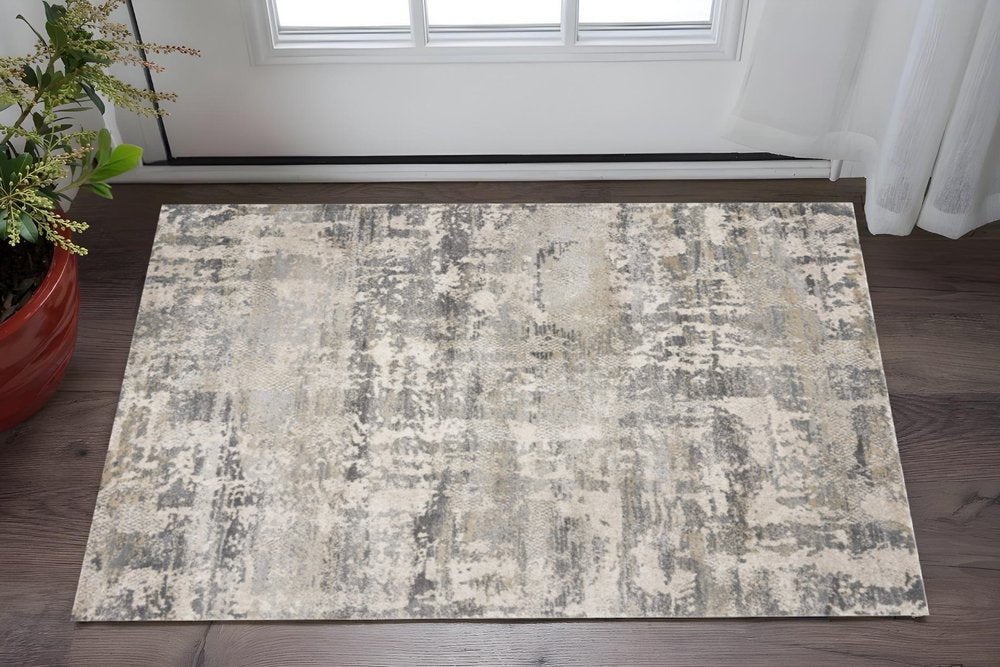 3' X 5' Gray And Tan Abstract Area Rug