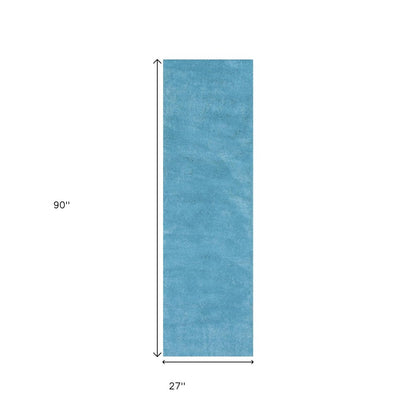 8' Blue Hand Woven Runner Rug