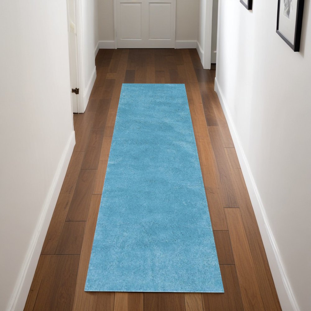 8' Blue Hand Woven Runner Rug