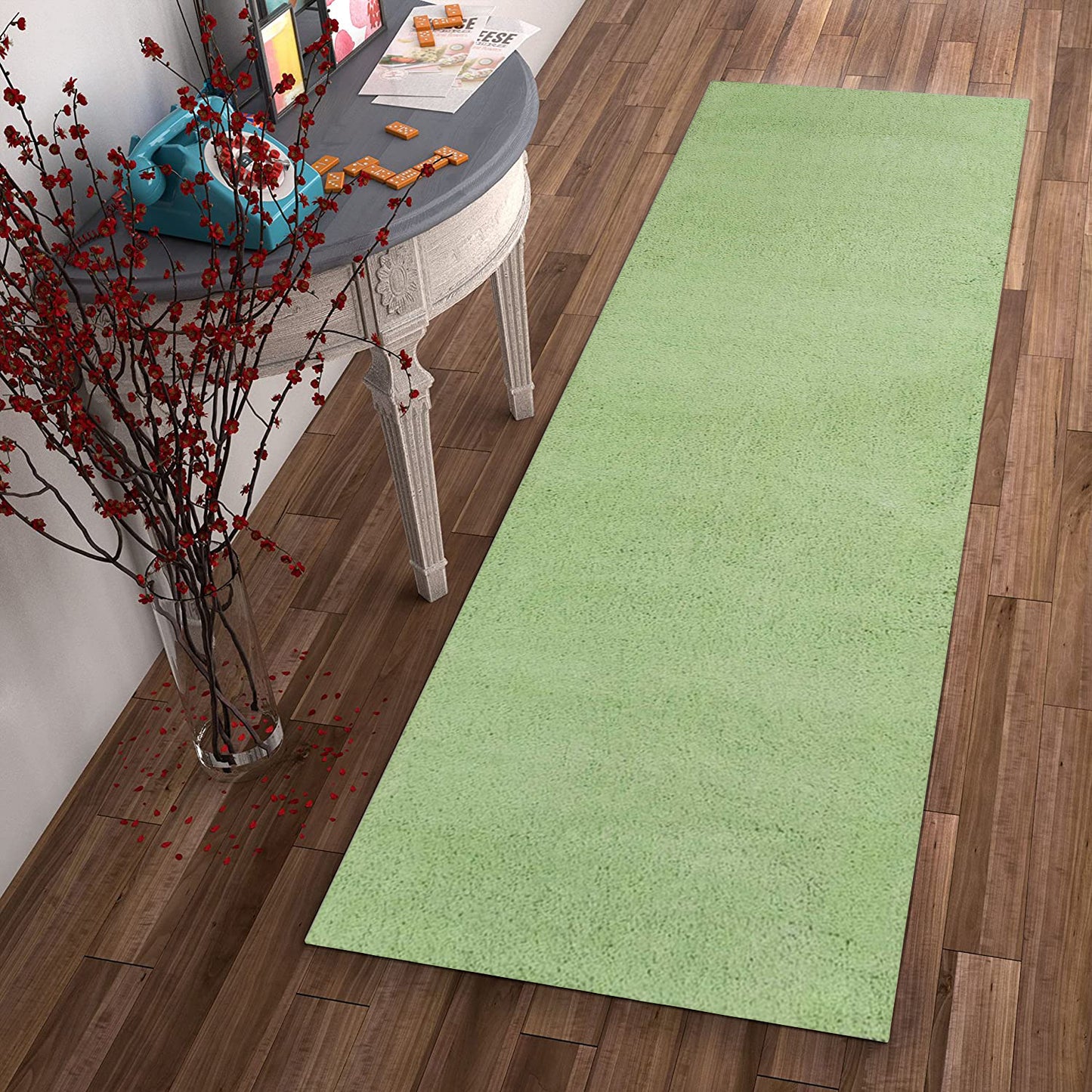 2' X 7' Spearmint Green Plain Runner Rug