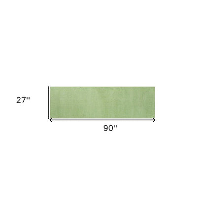 7' Green Hand Woven Runner Rug