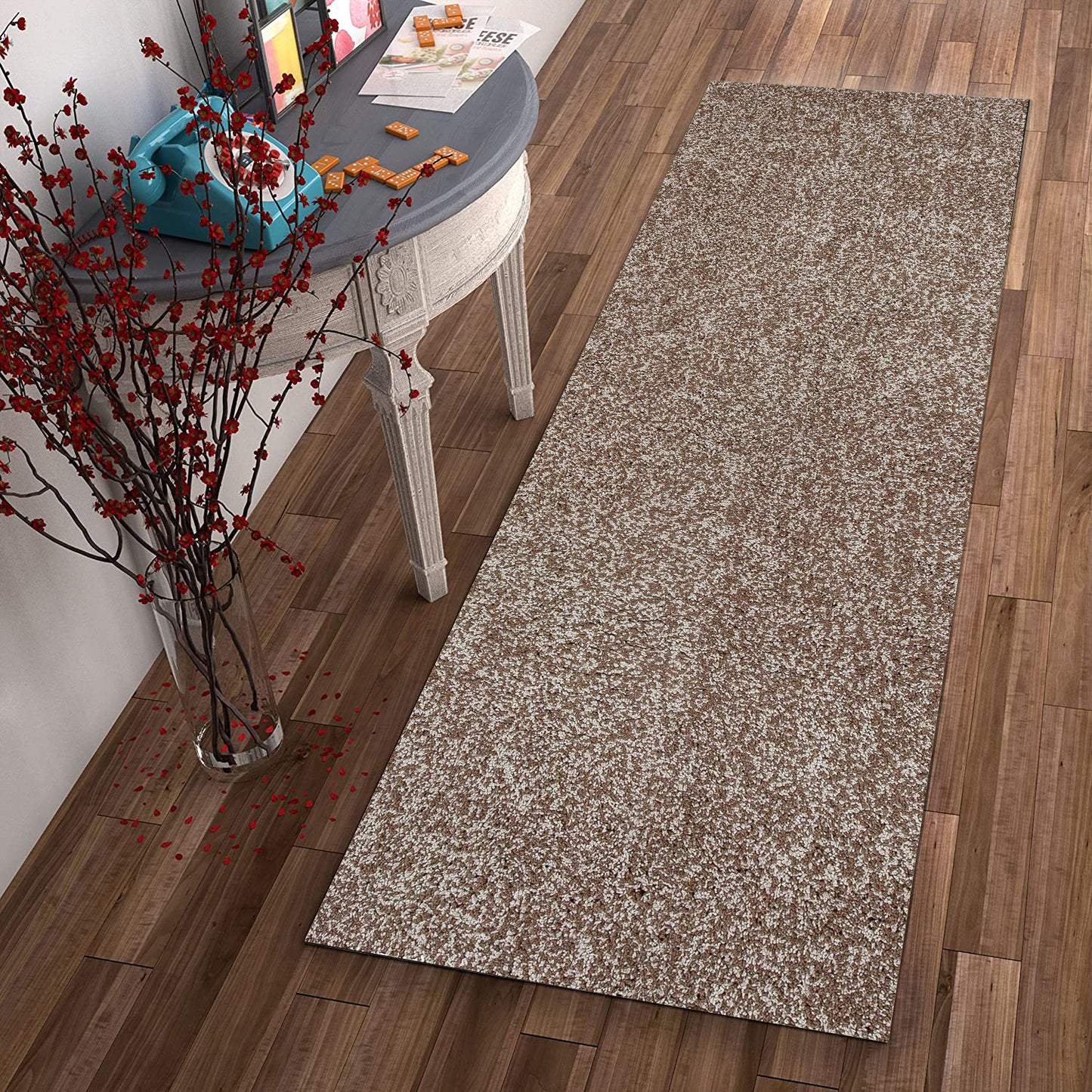 8' Beige Heather Plain Runner Rug