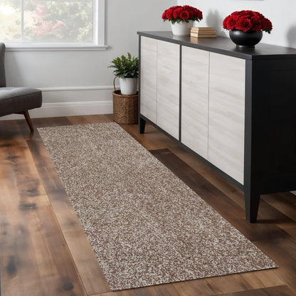 8' Beige And Brown Abstract Hand Woven Runner Rug