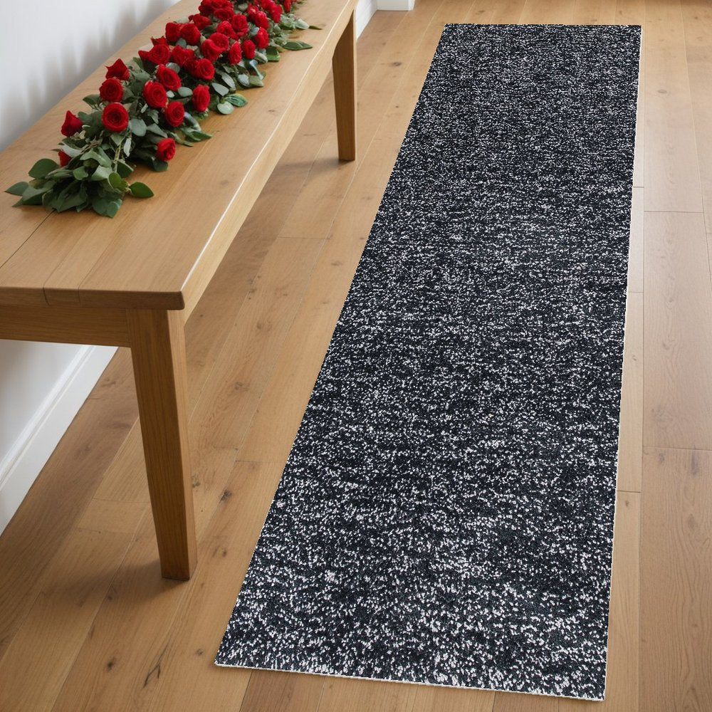 3' X 5' Black And White Shag Hand Woven Area Rug