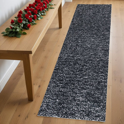 3' X 5' Black And White Shag Hand Woven Area Rug