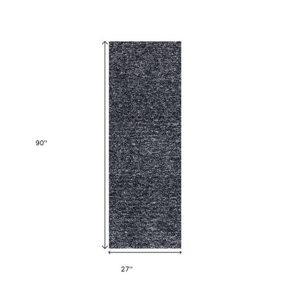 3' X 5' Black And White Shag Hand Woven Area Rug