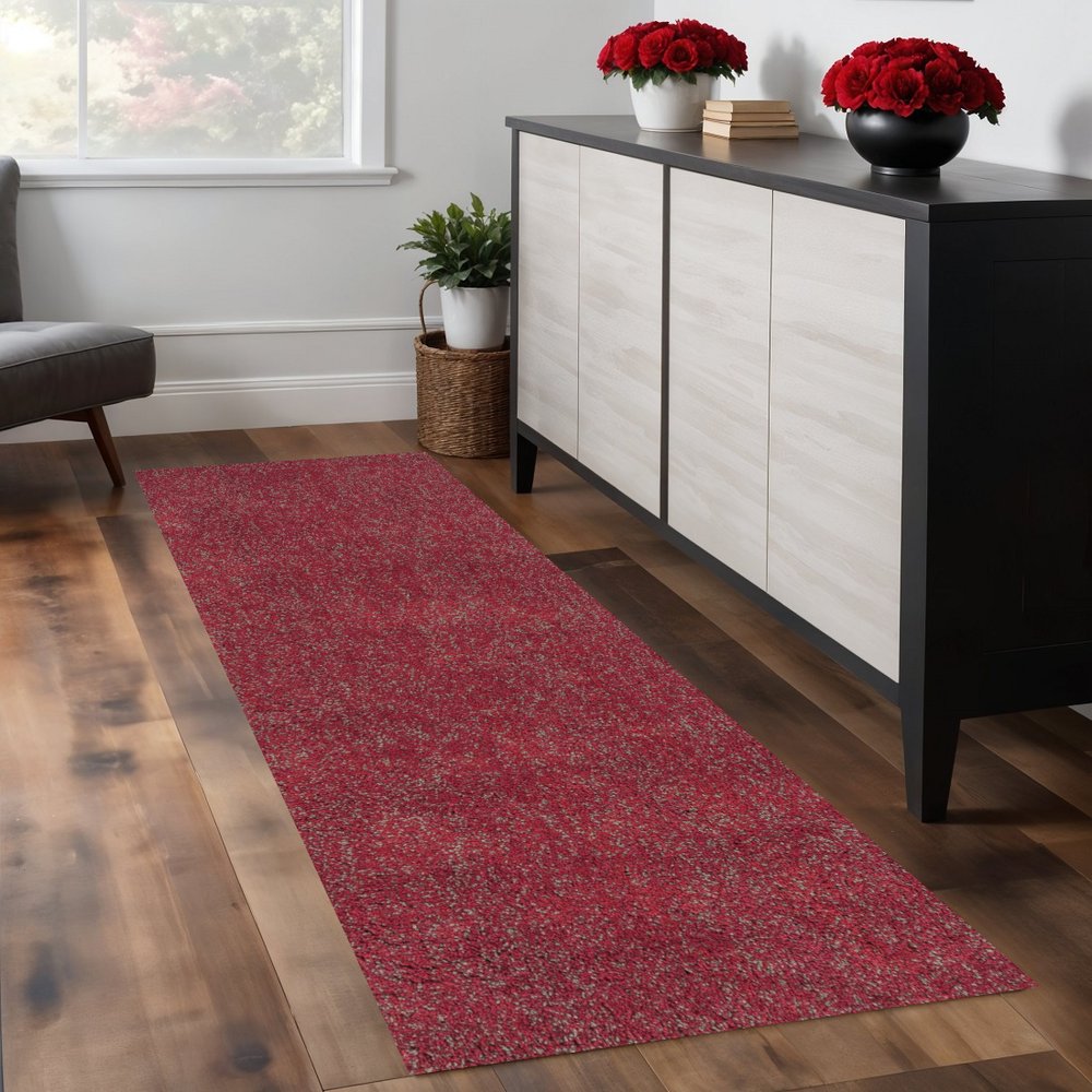 8' Red Shag Hand Woven Runner Rug