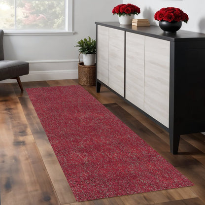 8' Red Shag Hand Woven Runner Rug