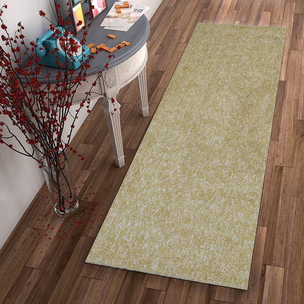 8' Yellow Shag Hand Woven Runner Rug