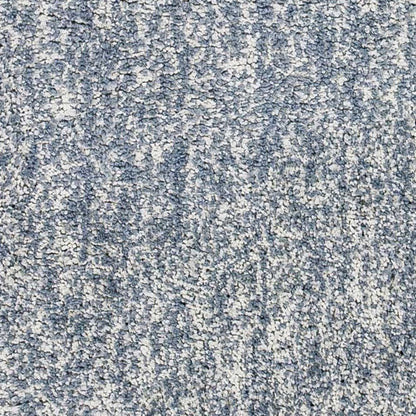 8' Slate Blue And Ivory Abstract Shag Hand Woven Runner Rug