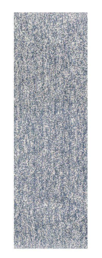 8' Slate Blue And Ivory Abstract Shag Hand Woven Runner Rug