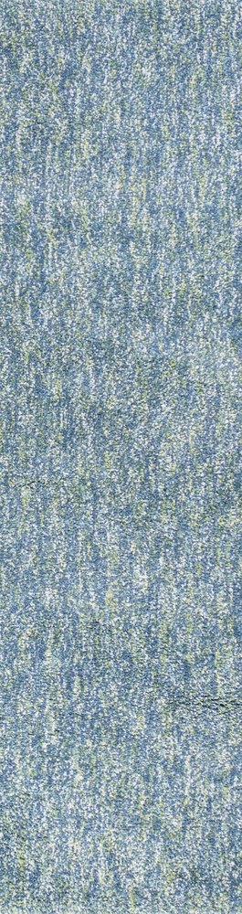 8' Blue And White Abstract Shag Hand Woven Runner Rug