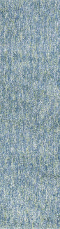 8' Blue And White Abstract Shag Hand Woven Runner Rug