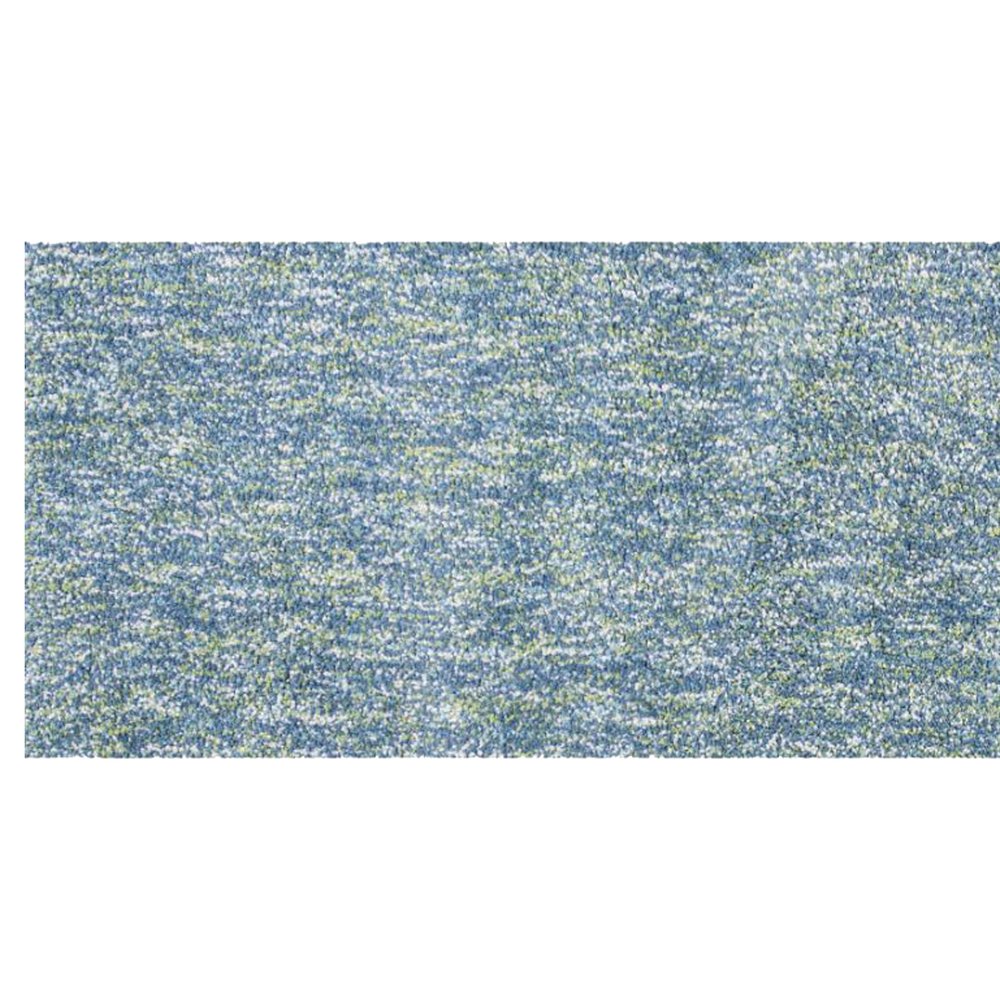 8' Blue And White Abstract Shag Hand Woven Runner Rug