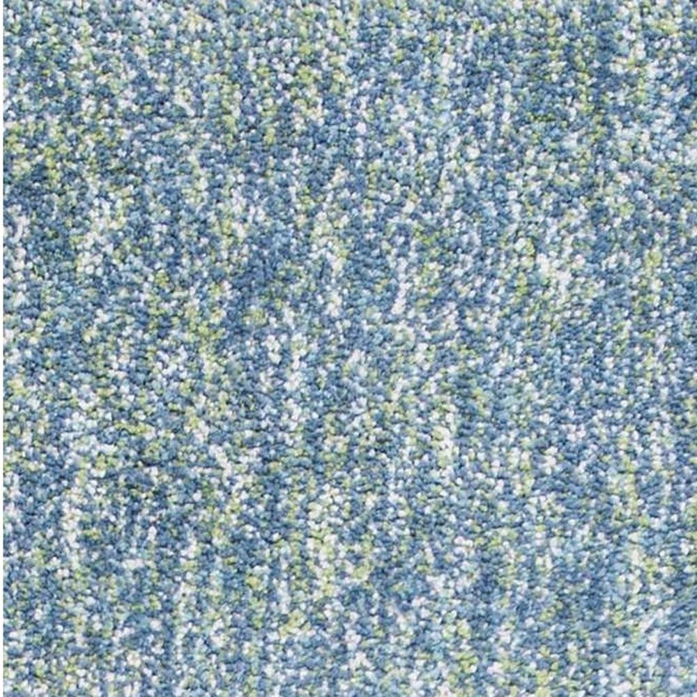 8' Blue And White Abstract Shag Hand Woven Runner Rug