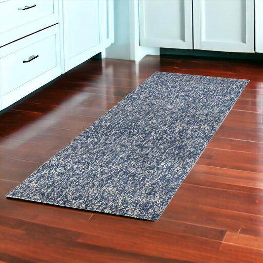 8' Indigo Or Ivory Heather Plain Runner Rug