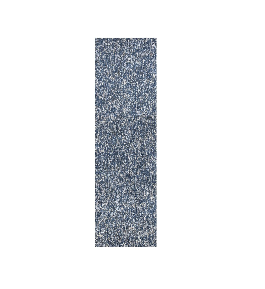 8' Indigo And Ivory Abstract Shag Hand Woven Runner Rug