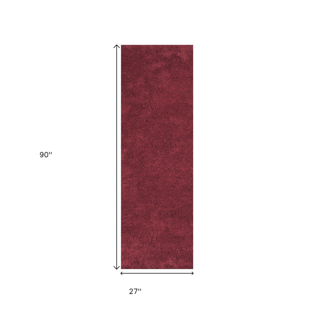 8' Red Shag Hand Woven Runner Rug