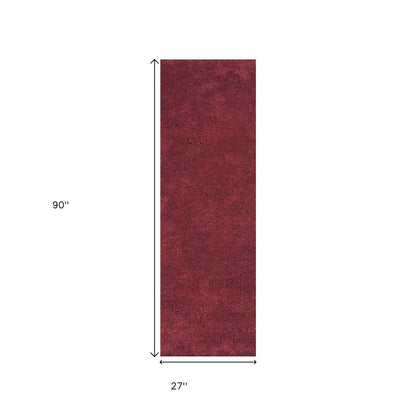 8' Red Shag Hand Woven Runner Rug