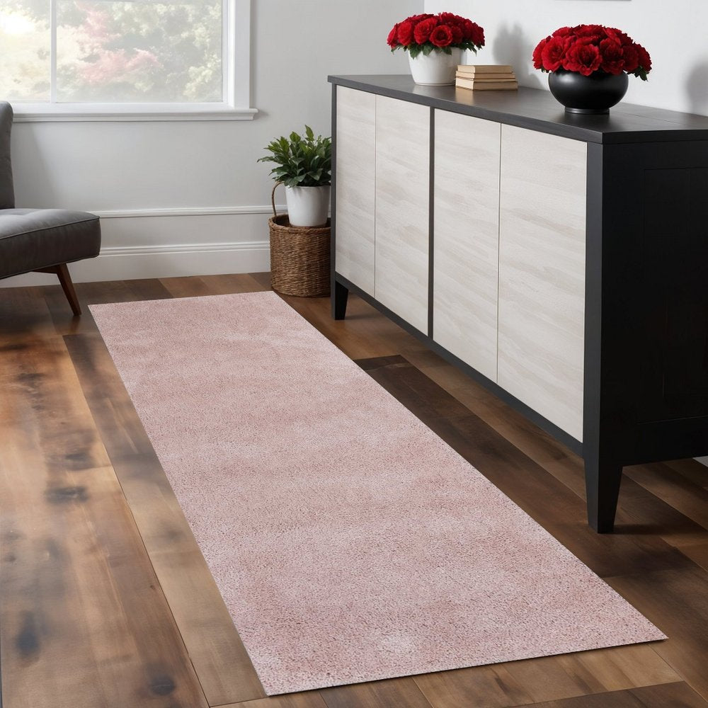 8' Pink Shag Hand Woven Runner Rug