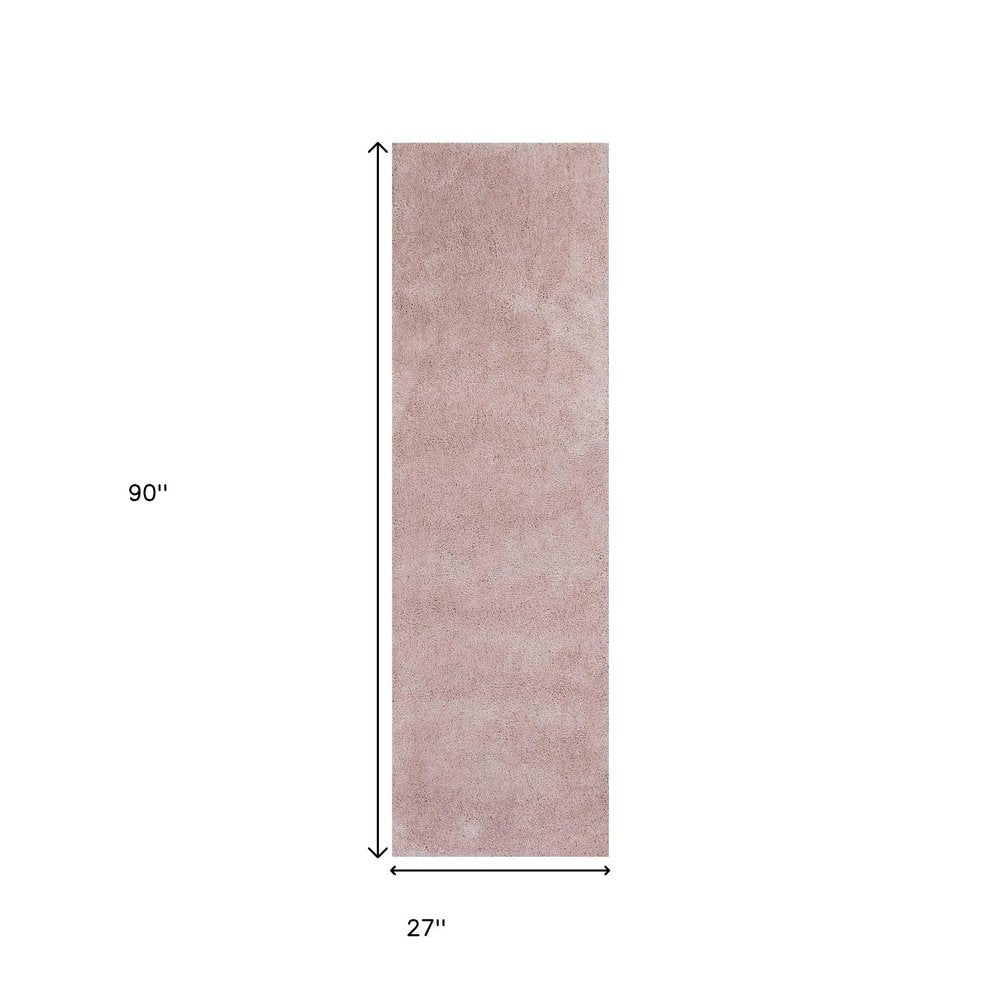 8' Pink Shag Hand Woven Runner Rug