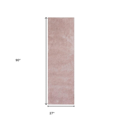 8' Pink Shag Hand Woven Runner Rug