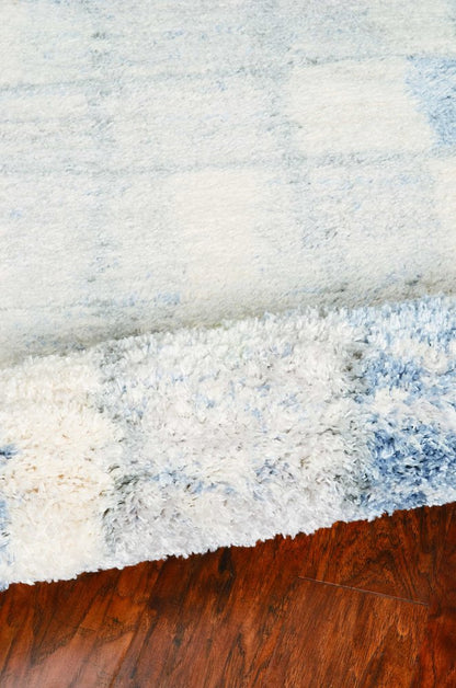 4' X 6' Ivory And Blue Abstract Geometric Distressed Area Rug