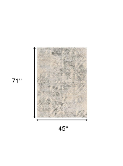 4' X 6' Gray and Ivory Damask Area Rug