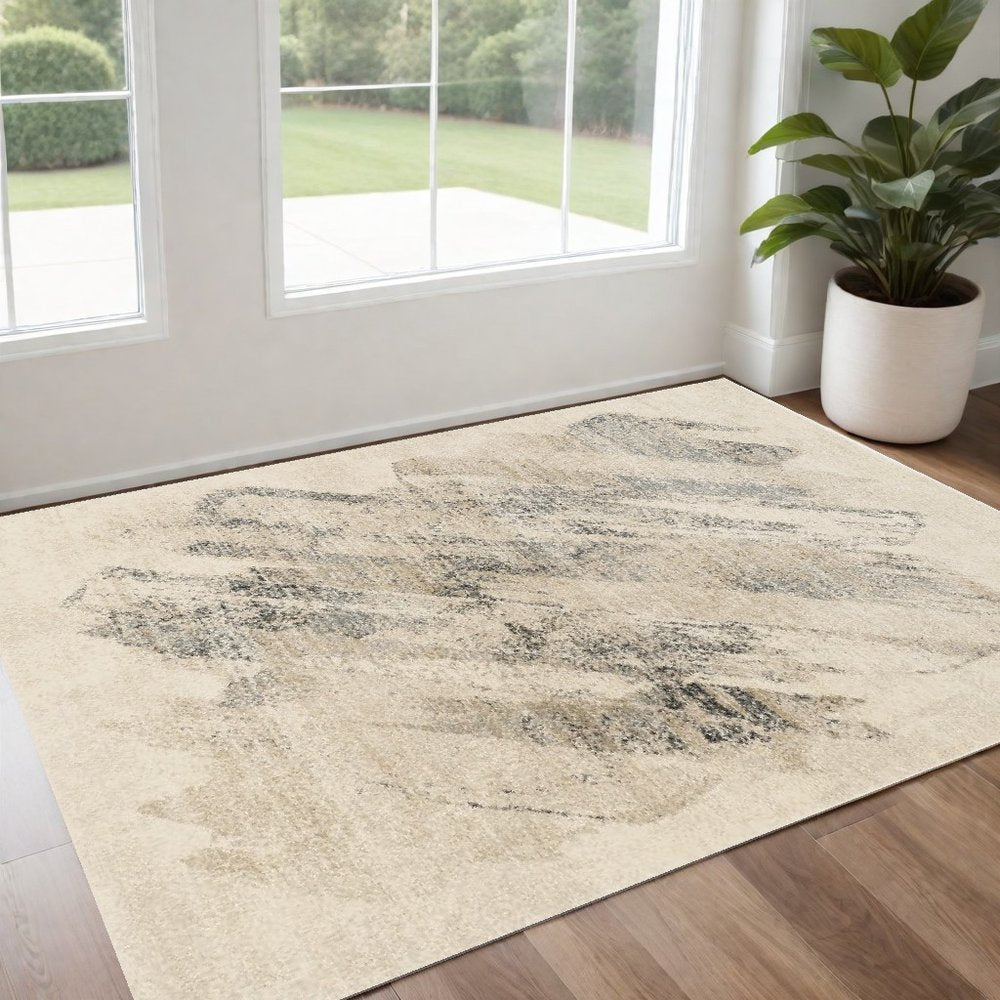 3' X 5' Gray And Ivory Abstract Distressed Area Rug