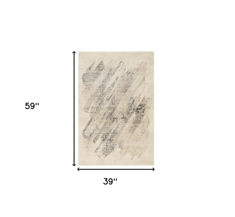 3' X 5' Gray And Ivory Abstract Distressed Area Rug