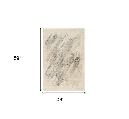 3' X 5' Gray And Ivory Abstract Distressed Area Rug