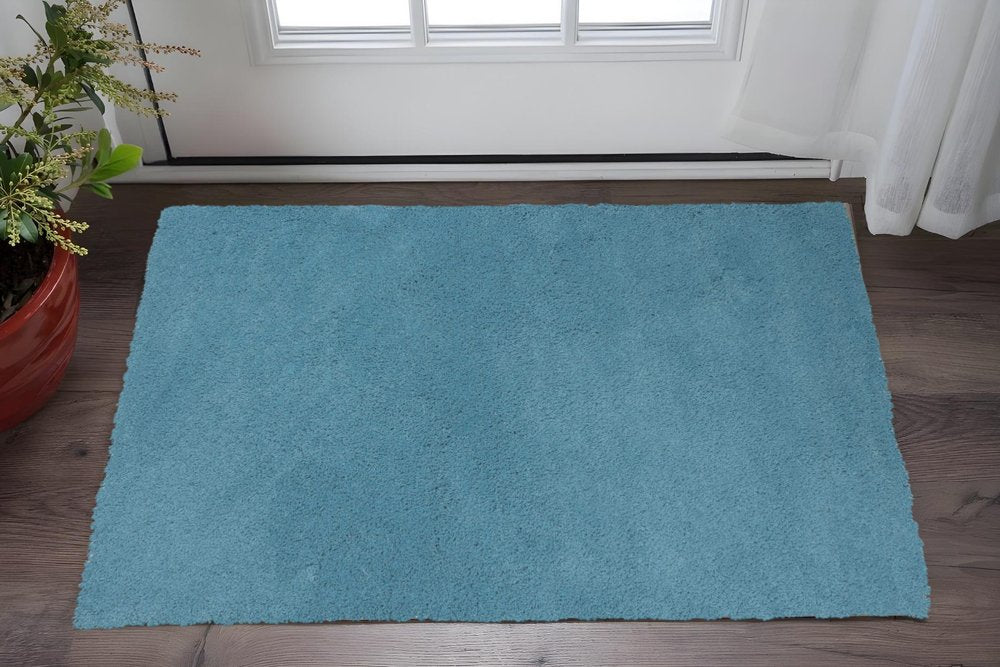 3' X 5' Blue Shag Hand Woven Area Rug