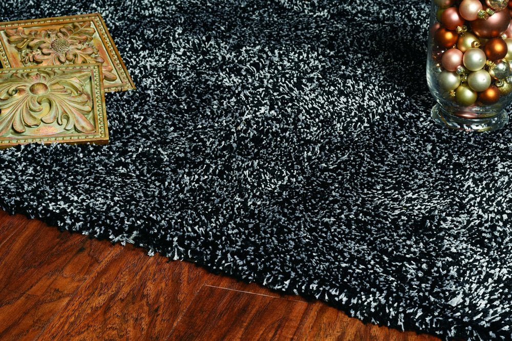 3' X 5' Black And White Shag Hand Woven Area Rug