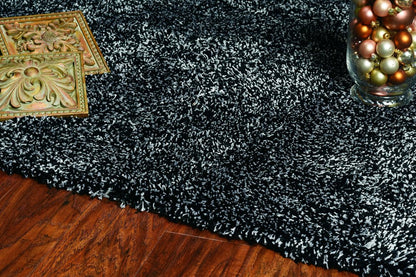 3' X 5' Black And White Shag Hand Woven Area Rug