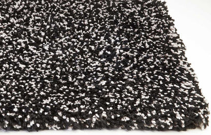 3' X 5' Black And White Shag Hand Woven Area Rug