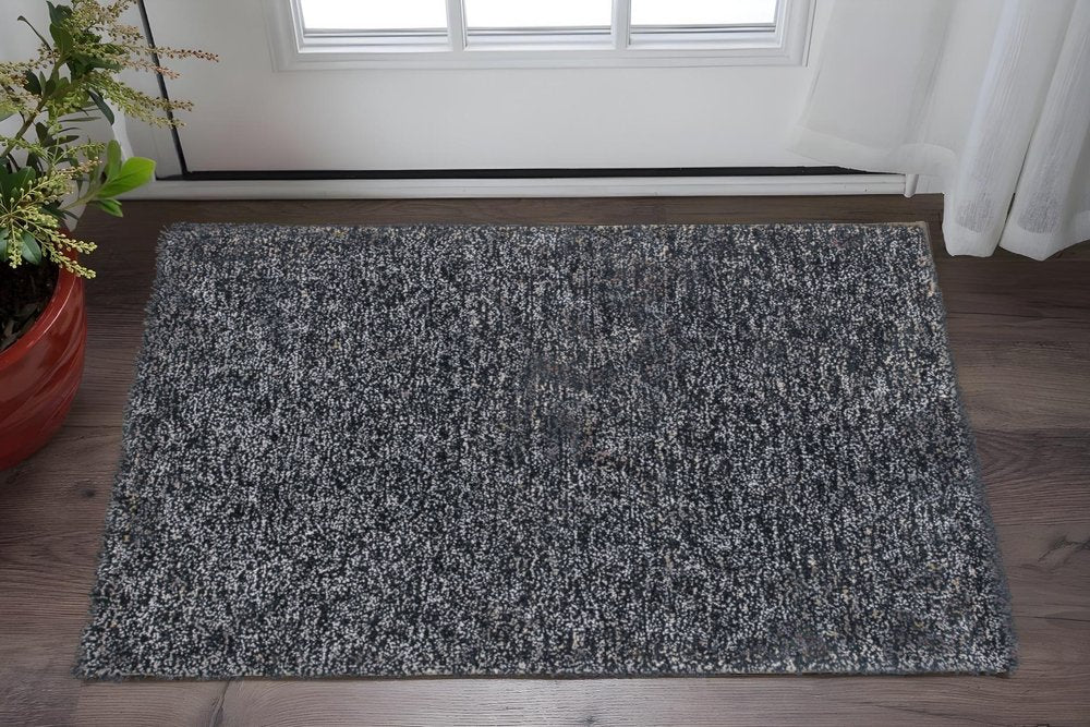 3' X 5' Black And White Shag Hand Woven Area Rug